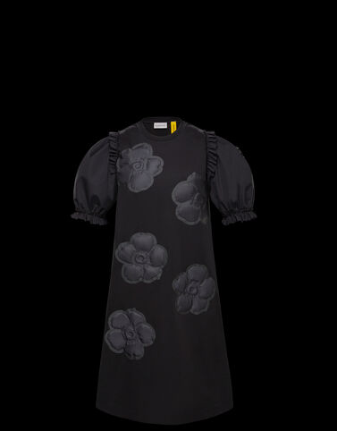 Moncler 플라워 아플리케 저지 드레스 블랙