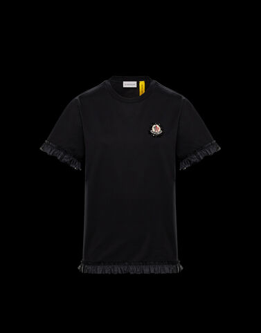 Moncler 러플 디테일 티셔츠 블랙